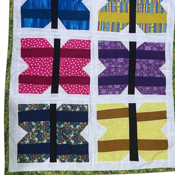 Handmade Vintage-Style Crib Quilt Reversible 70s Retro Print Abstract Art 37x30 - Picture 6 of 6